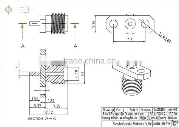 SMA 2 hole panel mount jack with solder Post terminal connector