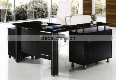 PT-D0418 glass metal office table with cabinet,Modern Tempered Glass Office Table