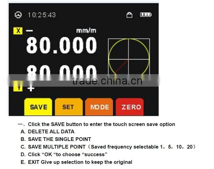 Industy Using Touch Screen Inclinometer Big Measuring Range With High Accuracy 0.003deg mm/deg Dual units Switch