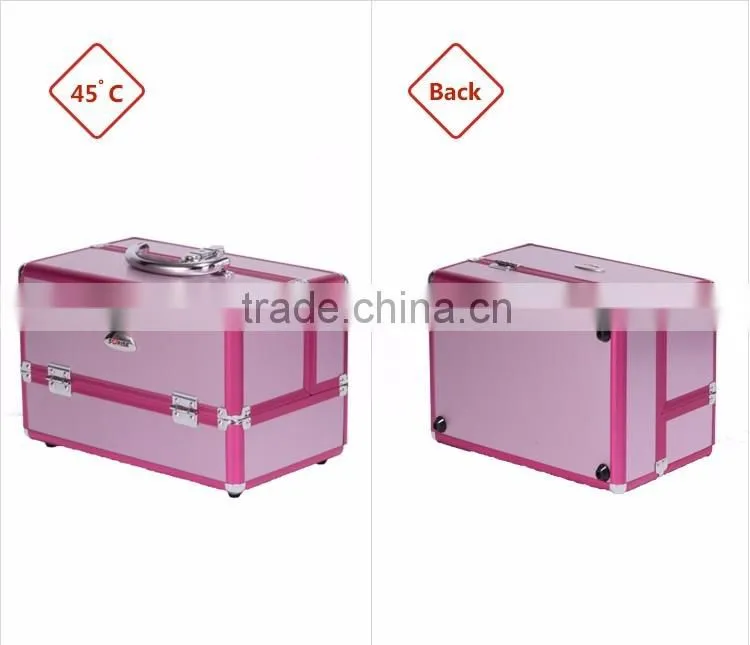 Sunrise essential pro aluminum makeup train case with rolling tray and lock pink purple colors