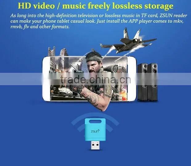 zsun WiFi Card Reader TF MicroSD USB 2.0 Flash Drive for PC Tablet Phone
