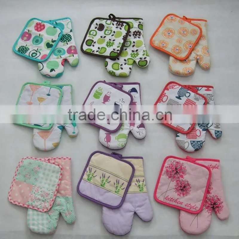 cotton printing glove and pot holder set