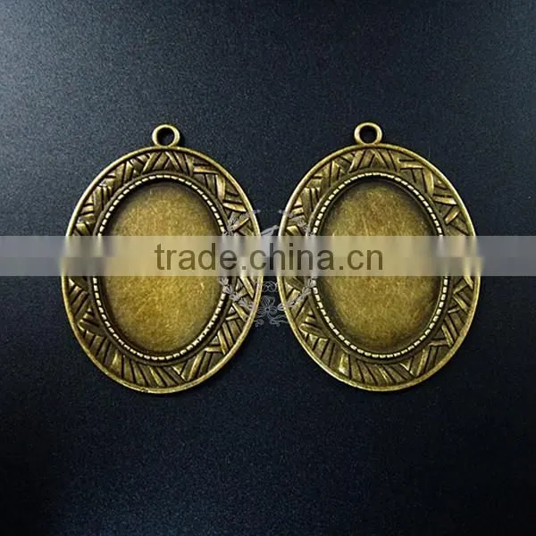 30*25mm setting size brass bronze filigree simple oval bezel tray DIY pendant charm supplies 1421080