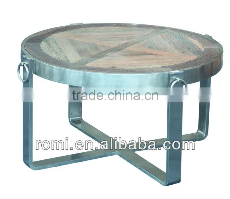 old elm and metal coffee table
