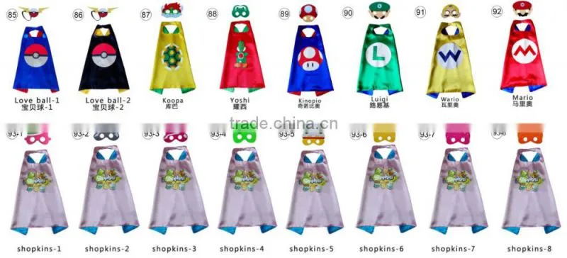 Double Layer 70cm Satin Kids Super Mario Bros Costume cape and masks