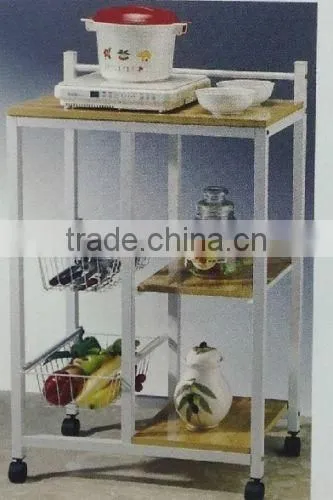 Removable kitchen metal dinner car with wooden tray rack