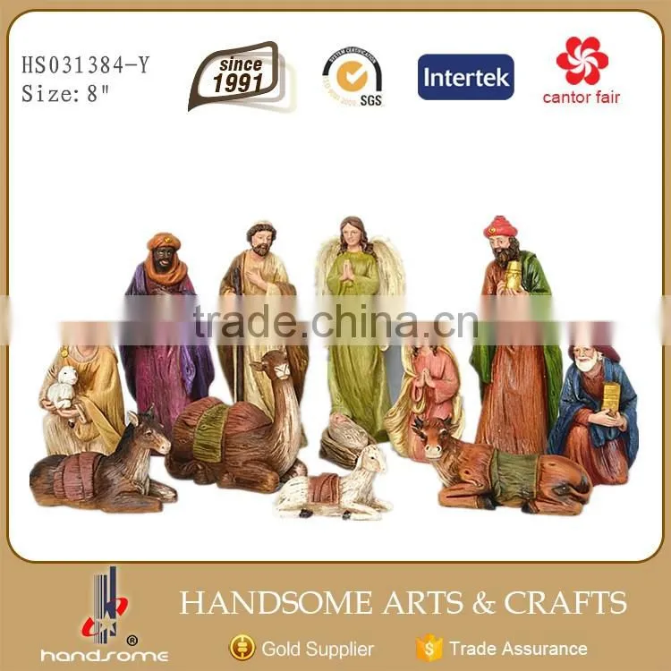 8 Inch Resin Craft Wood Grain Christmas Religious Items Nativity Set