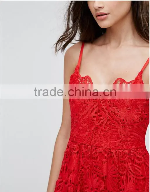 Alibaba Clothing OEM Shiny Red lady Women Midi dresses Prom Lace Dresses