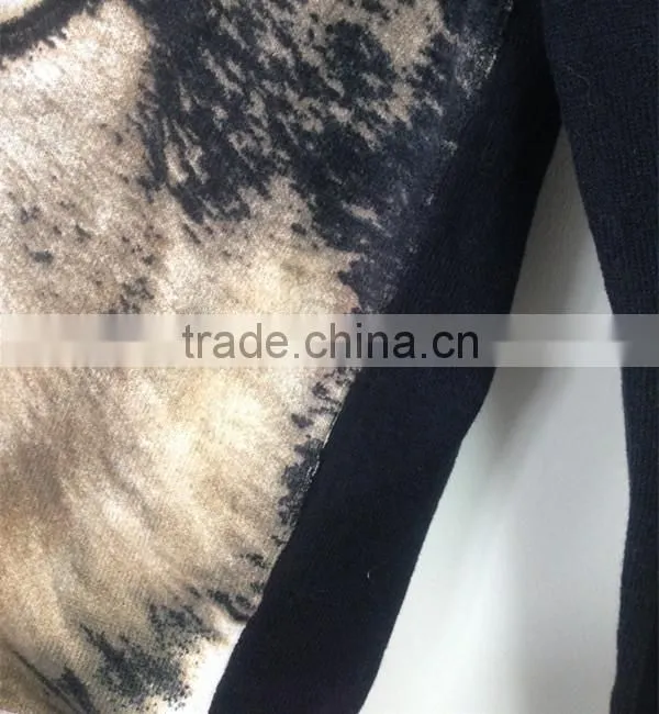 Women's V-neck no hand feeling reactive printing 100% cotton cardigan sweater
