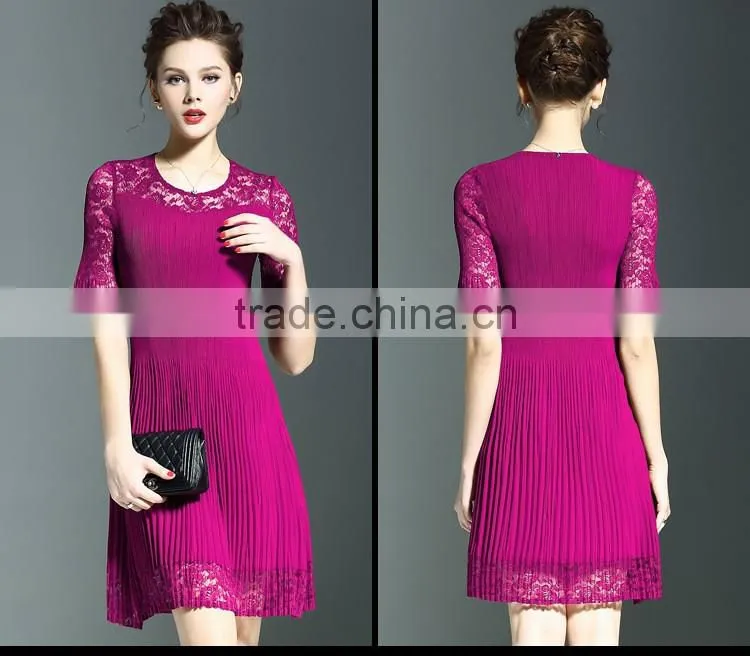 Polyester ladies lace splicing ruffled slimming dresses for party