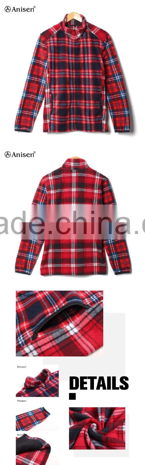 2017 winter plaid men warm fleece jacket