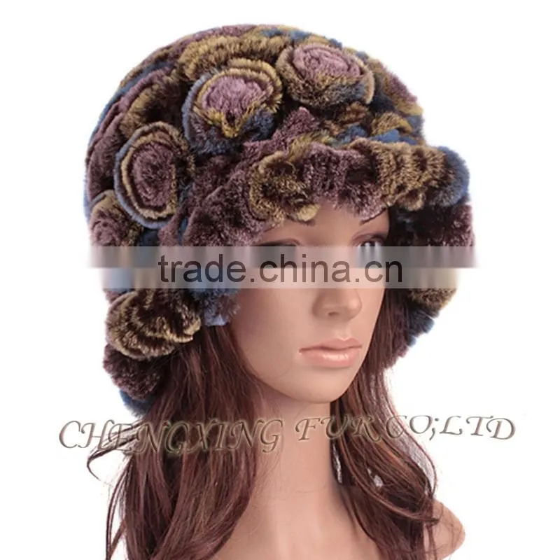 CX-C-195M Fashion Wholesale Hand Knitted Warm Rabbit Fur Winter Woman Hat