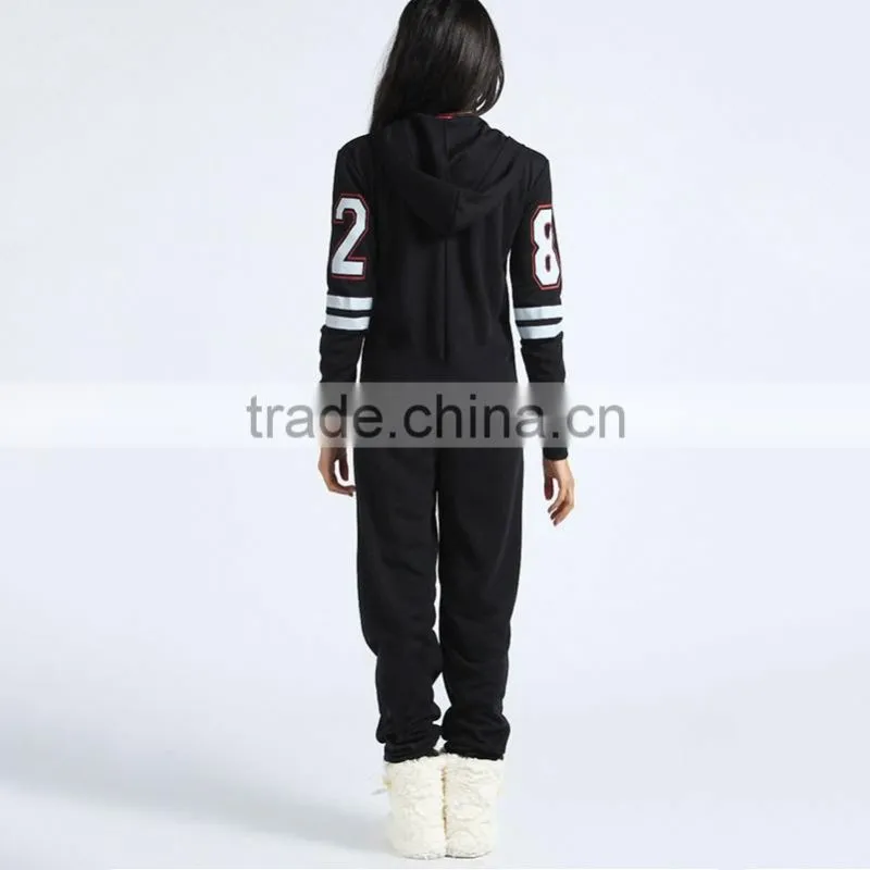 OEM customized fashion adult number printed front zipper onesie