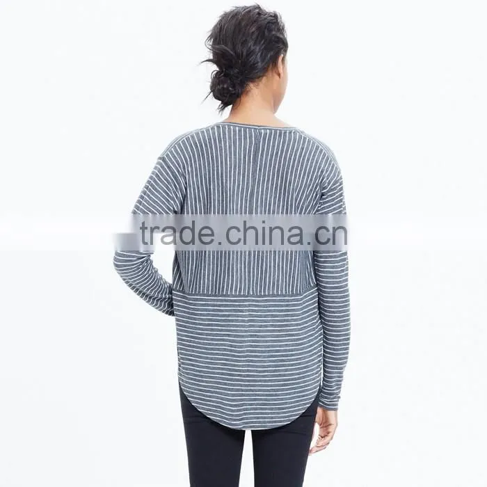 V neck long sleeve t-shirt for women in naples stripe