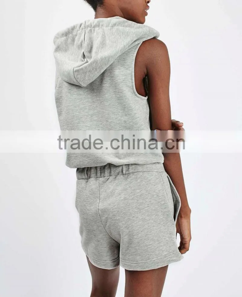 Cheap sport suit hooded women playsuit gym wear running hooded tops and shorts