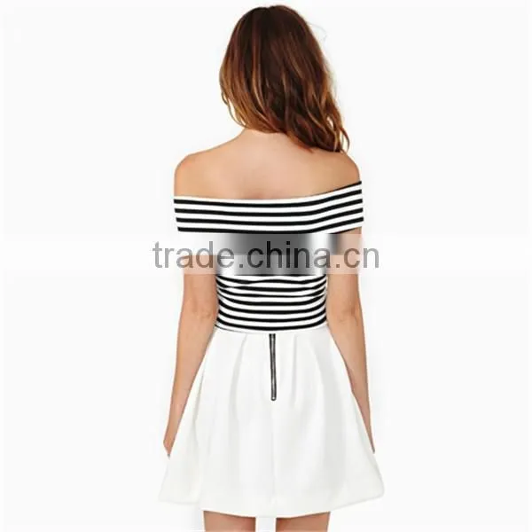 wholesale women clothing 2016 cheap 100% cotton ladies t shirt black and white stripes designer one piece summer custom tshirts