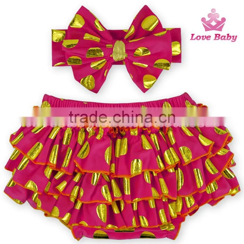 New Arrival Baby Shorts Golden Polka Dot Bloomers Toddlers Pants with Headband