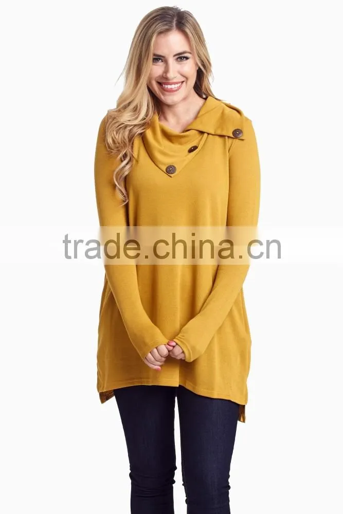 New Trendy Women Blouse Yellow Button Knit Women Tunic for Maternity 2016