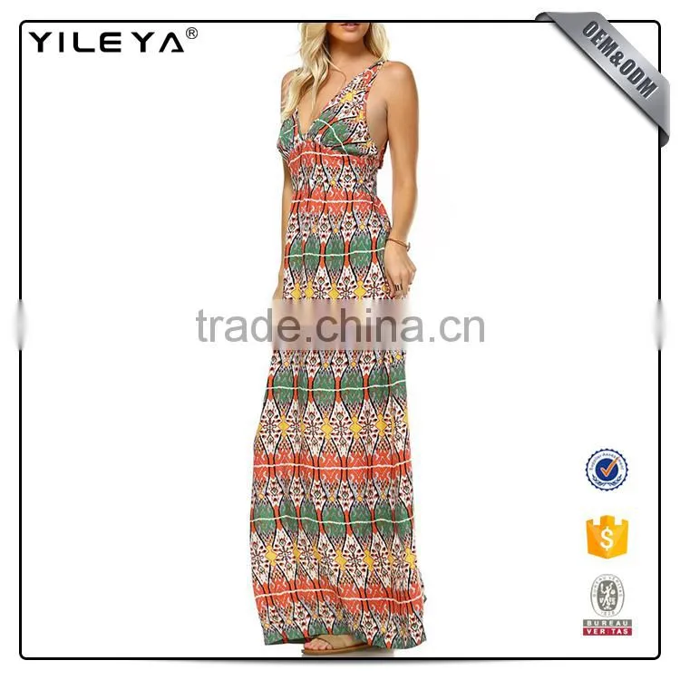 Pattern printed latest fashion maxi dresses for ladies,summer hippie clothing cotton boho maxi dress
