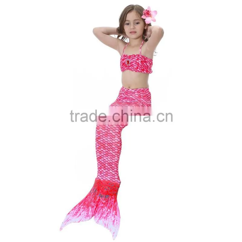 Kids Bikini + Shorts + Mermaid Tail with pink monofin for Swimming