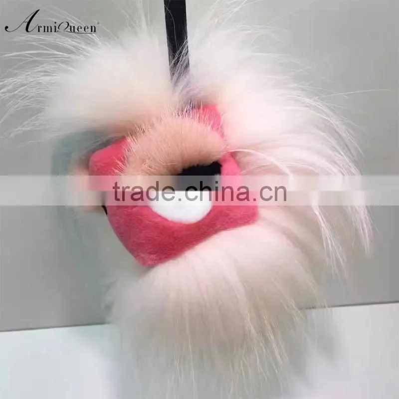 2017 wholesale fashion real raccoon fur monster key chains ,bag accessory in high quality