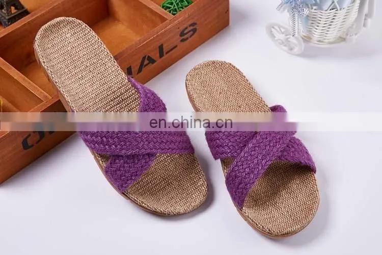 Wholesale new arrival women flax slipper plain slippers slip on 2017