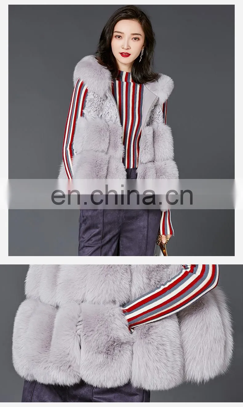 2017 New Fashion Real Fox Fur Geilt High Quality Fur Vest With Hood