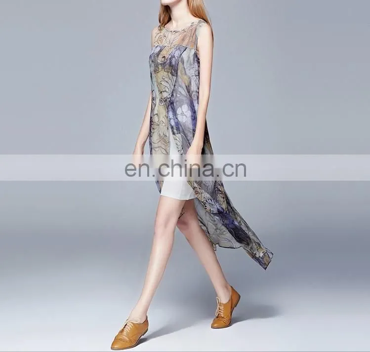 Top grade ladies chiffon elegant summer fitness sleeveless dress