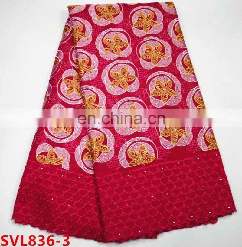 2017 African heavy swiss cotton lace fabric , Yellow +blue color nigeria cotton lace ,african dresses lace fabric cotton