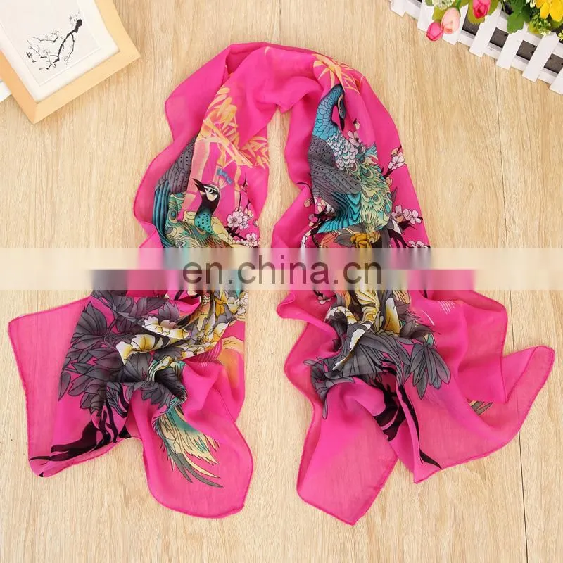 Fashion girls' silk solid long cheap chiffon scarf
