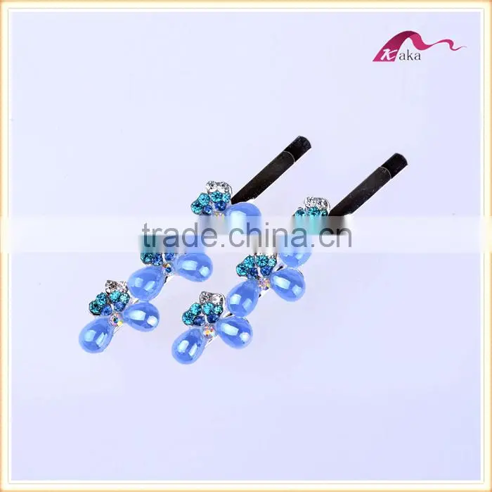 New Arrival Bottom Price Multi Colors Elegant Hair Grips Metal Crystal Decorated Bowknot Ceramic Beads Hair Clips For Girls Gift
