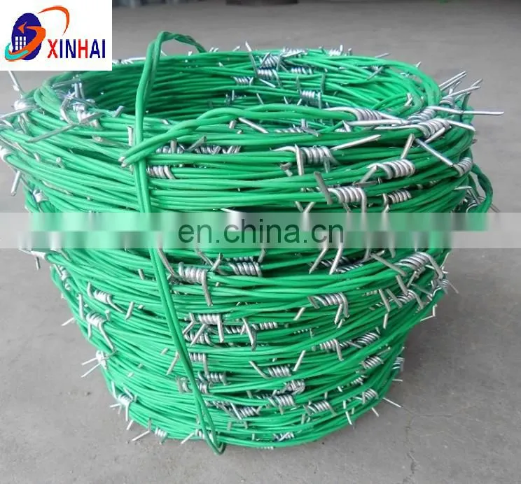 Barbed wire galvanized/pvc coated barbed roll with handle or wooden spool barbedwire fence Double Twisted Galvanized Barbed