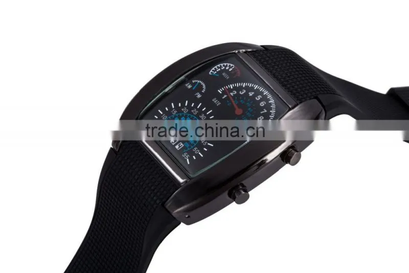 Flashing blue lights silicone flight military watches for men