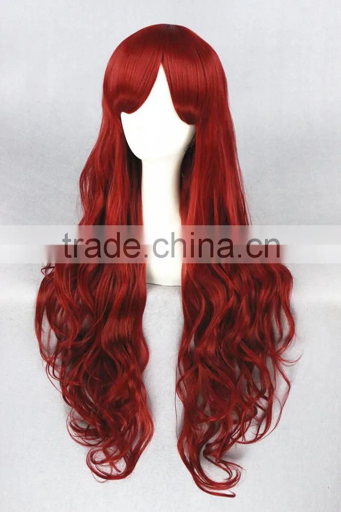 High Quality 80cm Long Curly Dark Red Synthetic Anime Lolita Wig Cosplay Costume Fashion Hair Wig Party Wig