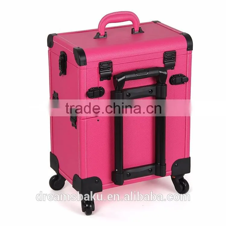 Beauty Design 4 Wheels Functional portable rolling Makeup case with drawers