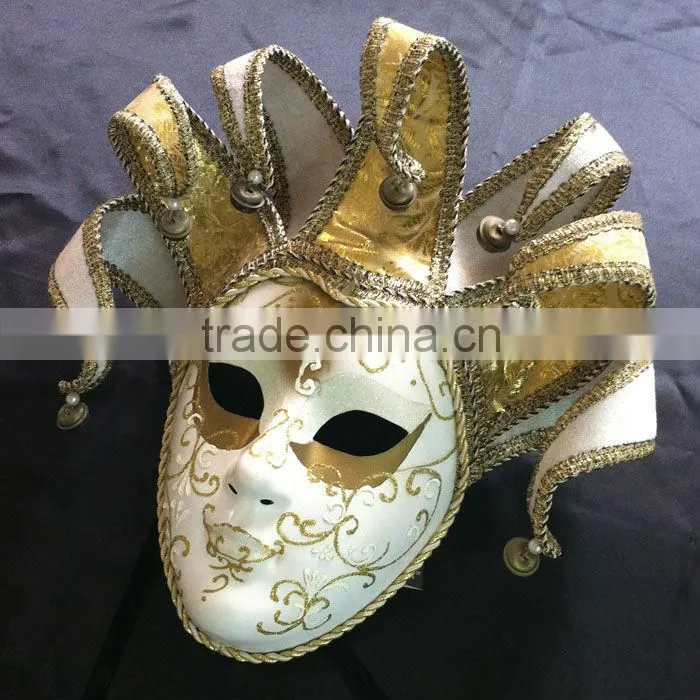 White Mask With Gold Powder And Bell Attached