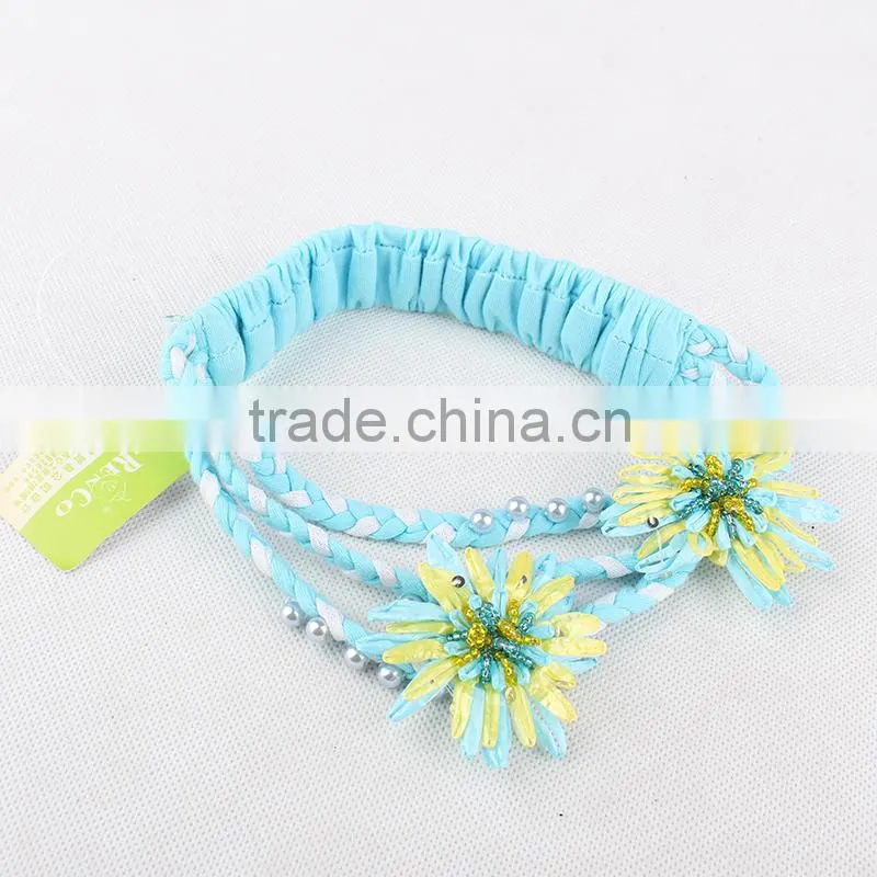 2015 On Discount Kids Hair Accessories Girl Handmade Flower Beaded Elastic Hair Band