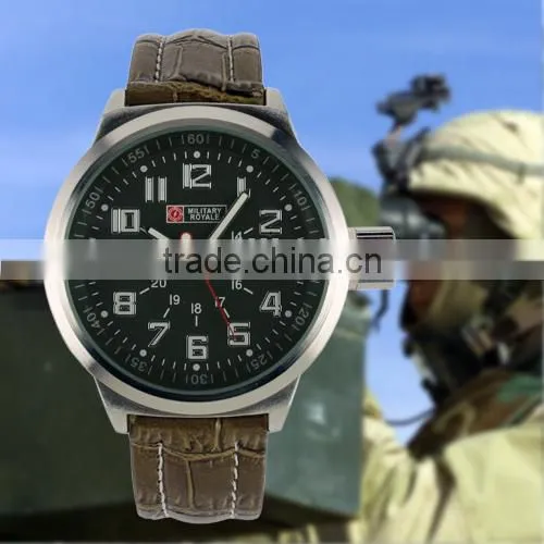 MR031 Brand New mens man analog army military leather wrist watch