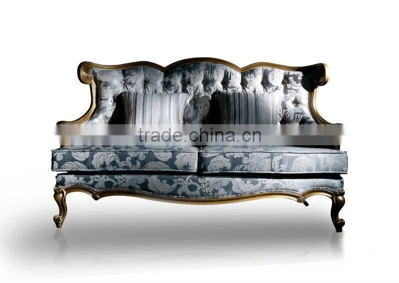 Classic hand carved living room furniture antique sectional sofa set with gold foil A15360