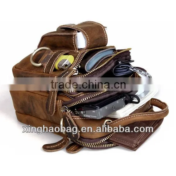 Multifunctional long strap small leather duffle bag for men