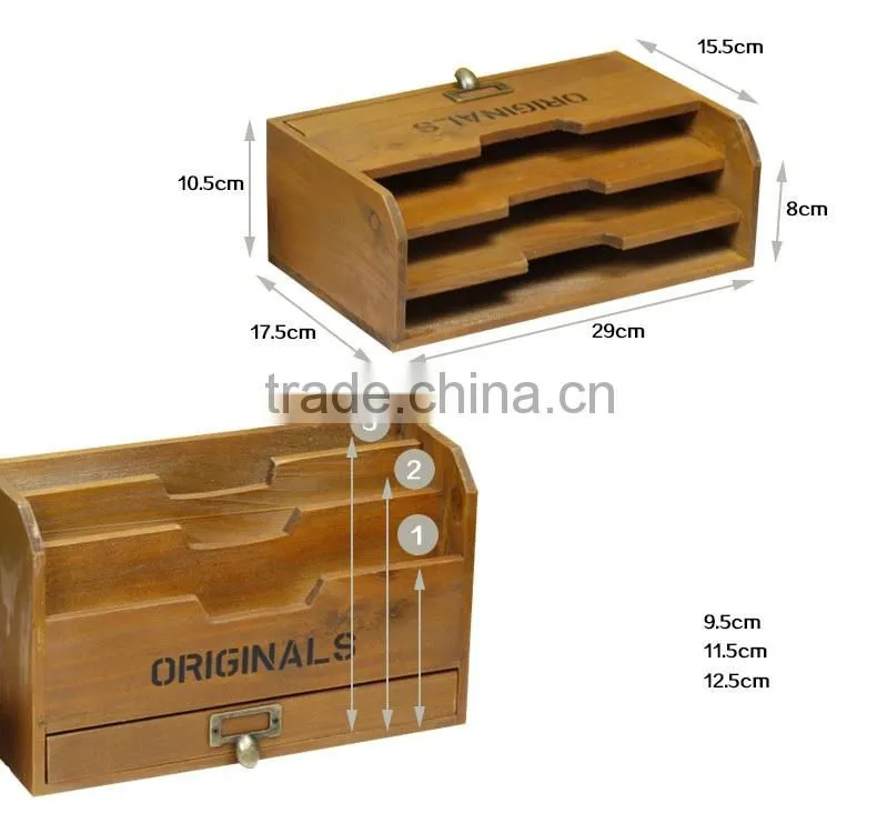 wooden Organizer box, carrying case document holder, wood compartment storage box, paper document holder for office
