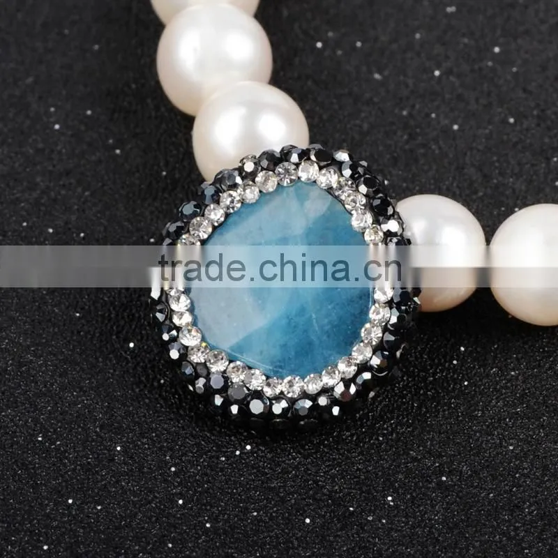 Natural aquamarine stone beads with ziron micro side faceted beads inlaid pave with opal & black spinel zircon