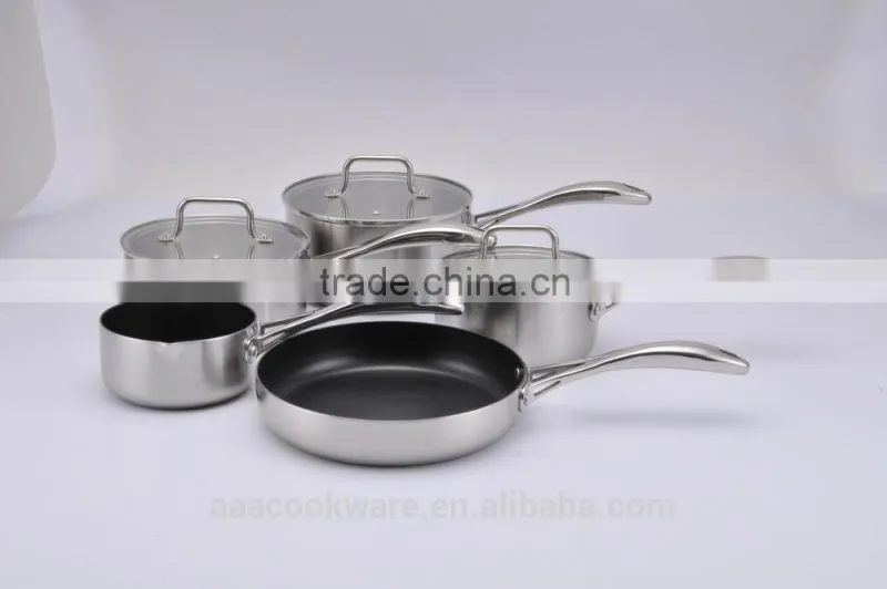 Tri-ply stainless steel 8pcs cookware set with casting handle