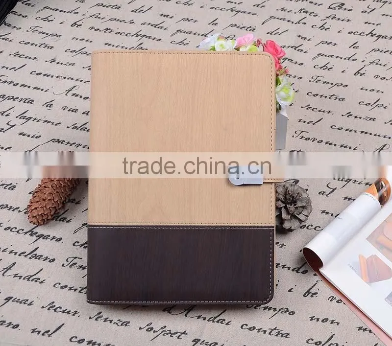 Multi-color leather diary with usb stick,ring binder notebook power bank