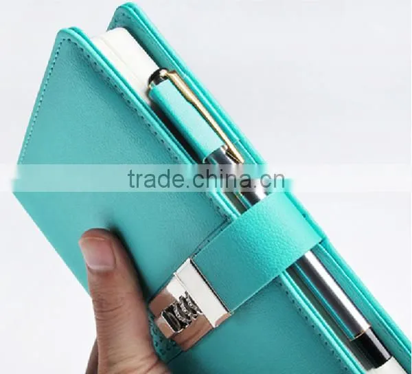 2016 new design promotion pretty leather notebook with lock & pen