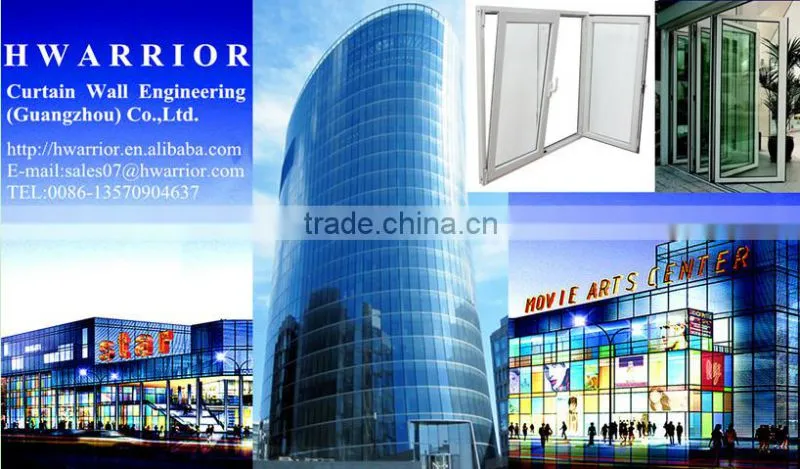Guangzhou Glass Curtain Wall double insulating glass powder coated aluminium frameless