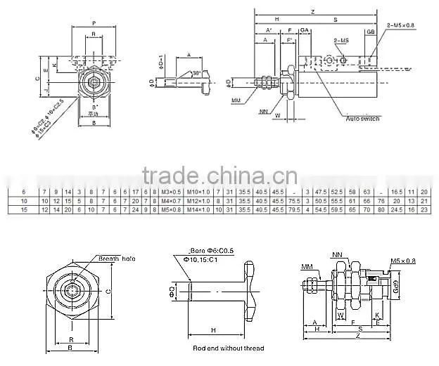 CJPB ,CJPT 10*15D needle pneumatic cylinder , double action Needle cylinder