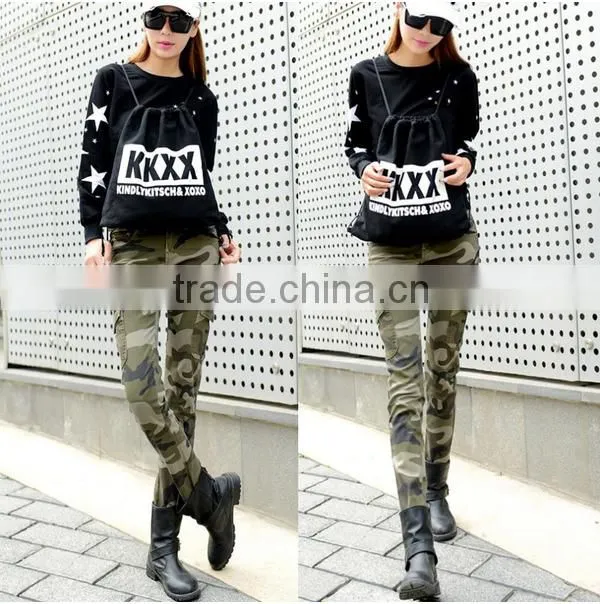 Newest fashion camo skinny jeans woman camouflage jeans slim plus size pencil jean femme pantalones mujer