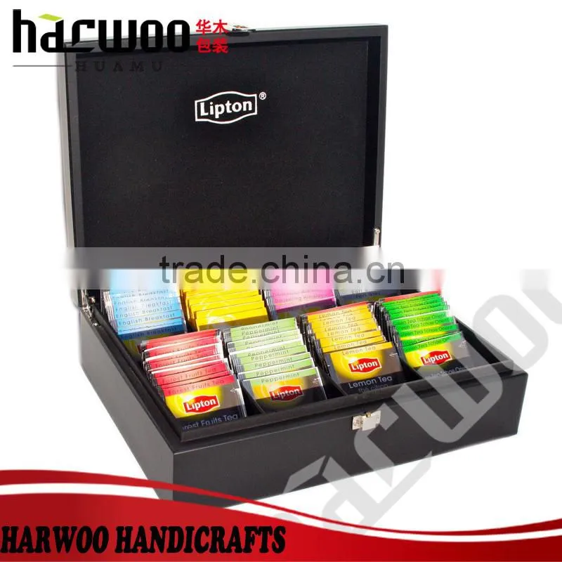 High-end Tea Chest Box 8 Compartment with 80 tea bags luxury Black