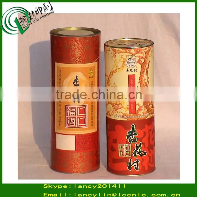 luxury spiral wound wine packing tube with metal caps wine bottle composite paper tube cans